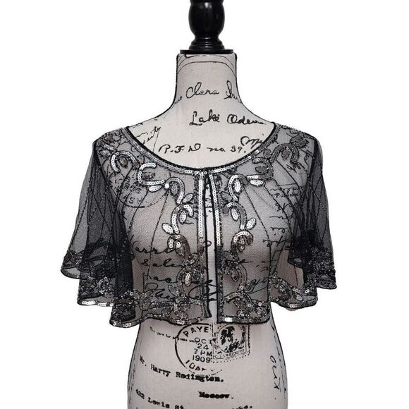✨ Sequin Mesh Evening Party Retro Flapper 1920s Shawl Wrap Cover Up Cape NEW - Picture 1 of 13